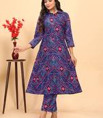 Purple Cotton blend straight printed daily wear casual kurta & pant set