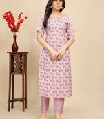 Cotton blend straight printed daily wear casual kurta & pant set