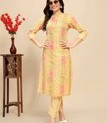 Cotton blend straight printed daily wear casual kurta & pant set