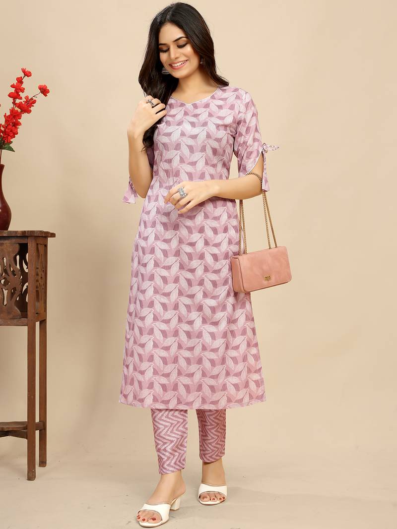 Cotton blend straight printed daily wear casual kurta & pant set