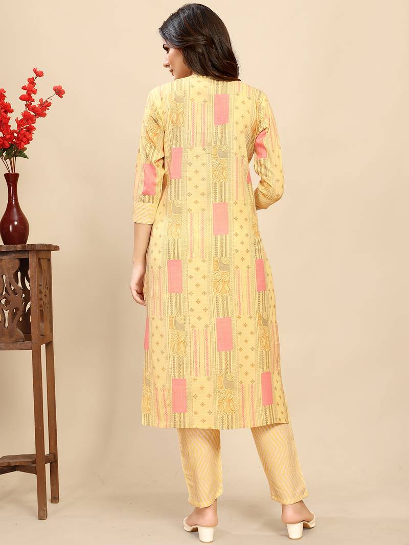 Cotton blend straight printed daily wear casual kurta & pant set