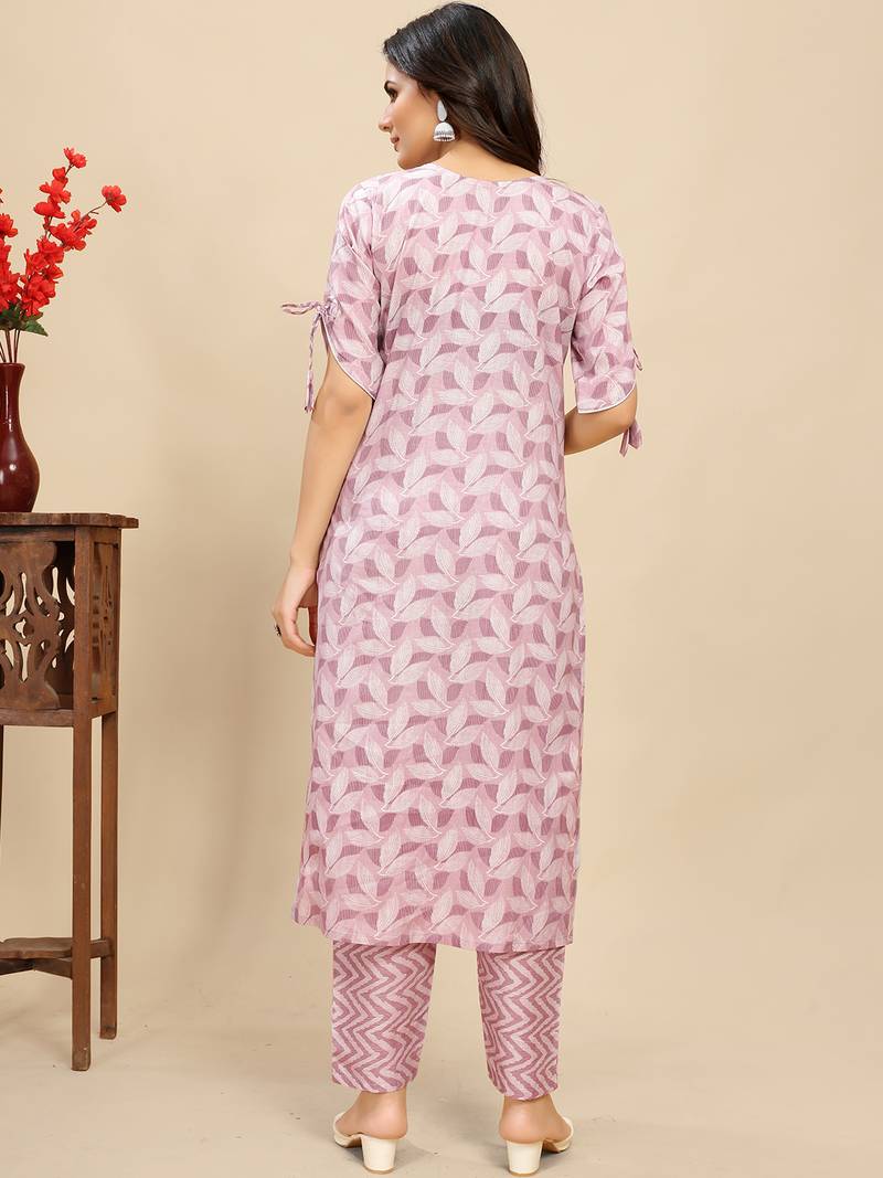 Cotton blend straight printed daily wear casual kurta & pant set