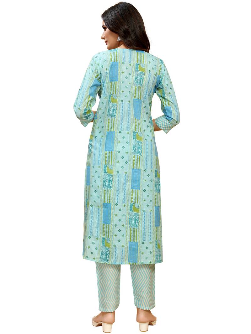 Cotton blend straight printed daily wear casual kurta & pant set