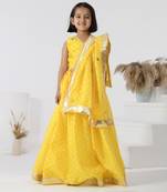 Yellow printed chanderi girls lehengas set