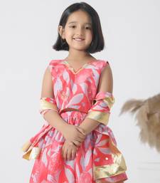 Pink printed chanderi girls lehengas set