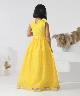 Yellow printed chanderi girls lehengas set 3