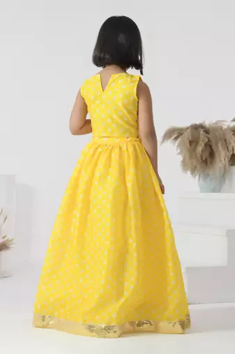 Yellow printed chanderi girls lehengas set