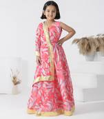 Pink printed chanderi girls lehengas set