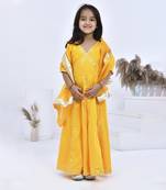 Yellow embroidered cotton silk girls kurti set