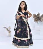 Black printed chanderi girls lehengas set