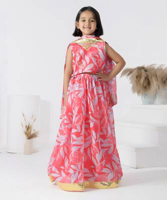 Pink printed chanderi girls lehengas set 3