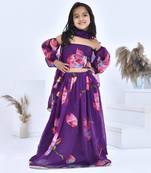 Purple printed chiffon girls lehengas set