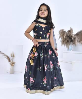 Black printed chanderi girls lehengas set 2
