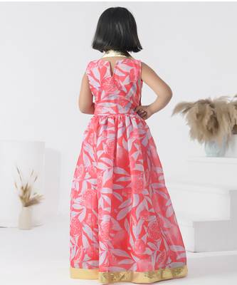 Pink printed chanderi girls lehengas set 4