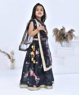 Black printed chanderi girls lehengas set 3