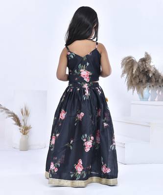 Black printed chanderi girls lehengas set 4