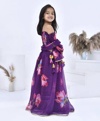 Purple printed chiffon girls lehengas set 4