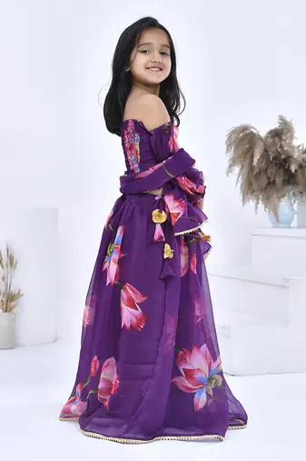 Purple printed chiffon girls lehengas set