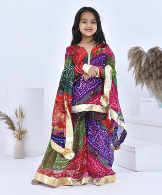Multicolor printed chiffon girls sharara set 1
