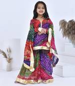 Multicolor printed chiffon girls sharara set