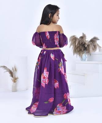 Purple printed chiffon girls lehengas set 5