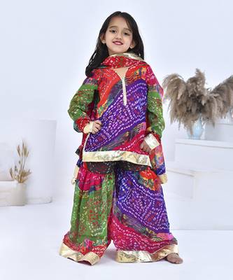 Multicolor printed chiffon girls sharara set 2