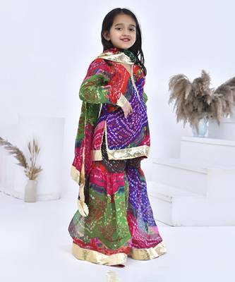 Multicolor printed chiffon girls sharara set 3