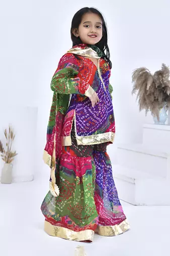 Multicolor printed chiffon girls sharara set