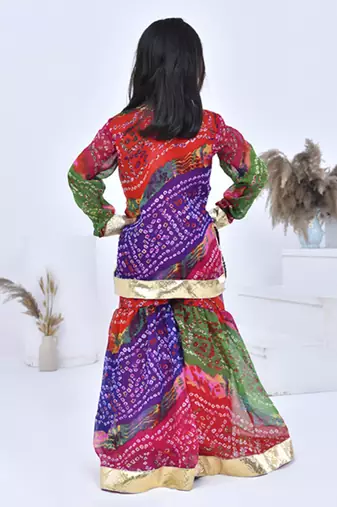 Multicolor printed chiffon girls sharara set