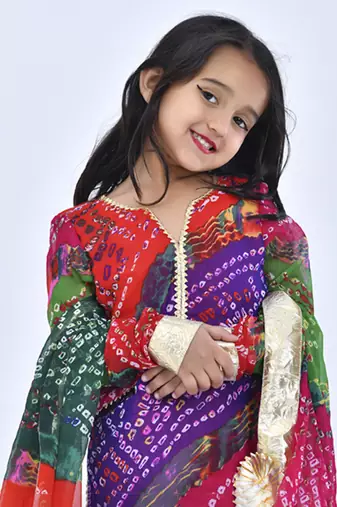 Multicolor printed chiffon girls sharara set
