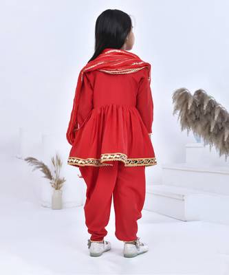 Red embroidered chanderi girls kurti set 4