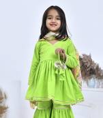 Green printed cotton girls sharara set