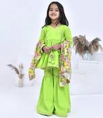 Green printed cotton girls sharara set
