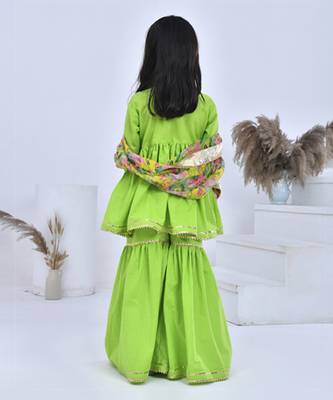 Green printed cotton girls sharara set 5