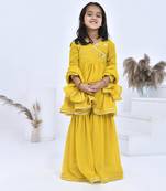 Yellow embroidered georgette girls sharara set