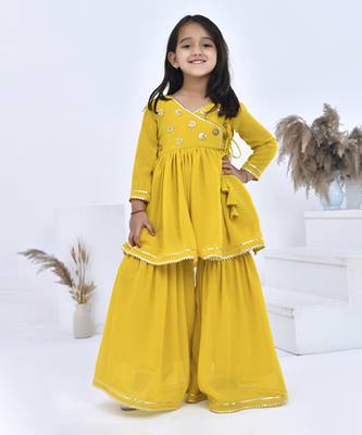 Yellow embroidered georgette girls sharara set 2