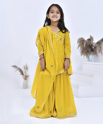 Yellow embroidered georgette girls sharara set 3