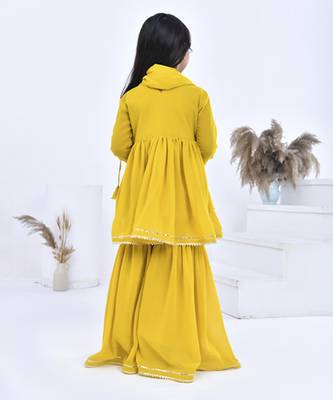 Yellow embroidered georgette girls sharara set 4