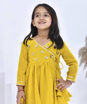 Yellow embroidered georgette girls sharara set 5
