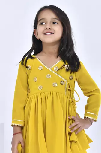 Yellow embroidered georgette girls sharara set