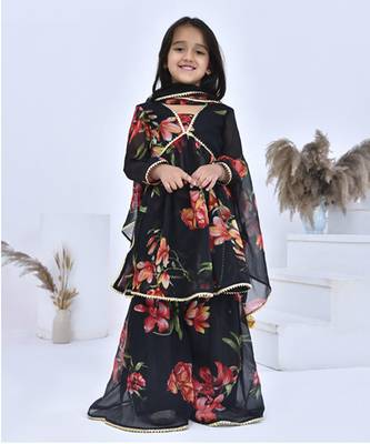 Black printed chiffon girls sharara set 2
