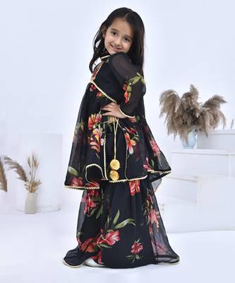 Black printed chiffon girls sharara set 3