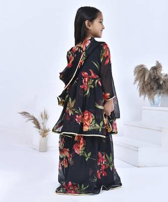 Black printed chiffon girls sharara set 4