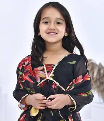 Black printed chiffon girls sharara set 5