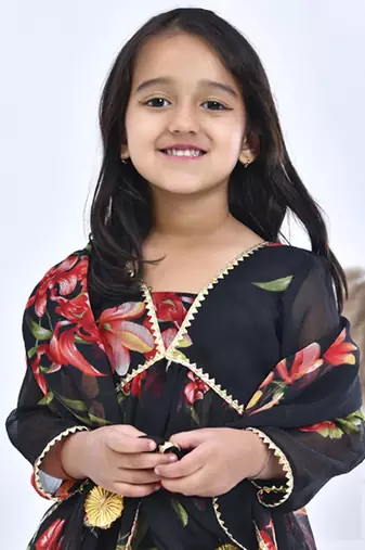 Black printed chiffon girls sharara set