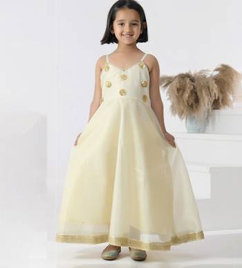 Beige embroidered silk girls kurti set 1