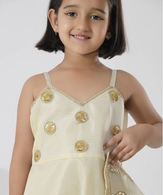 Beige embroidered silk girls kurti set 4