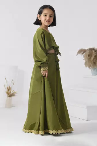 Green plain crepe girls skirts