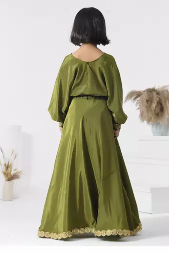 Green plain crepe girls skirts