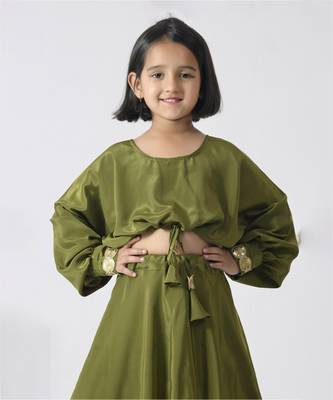 Green plain crepe girls skirts 4